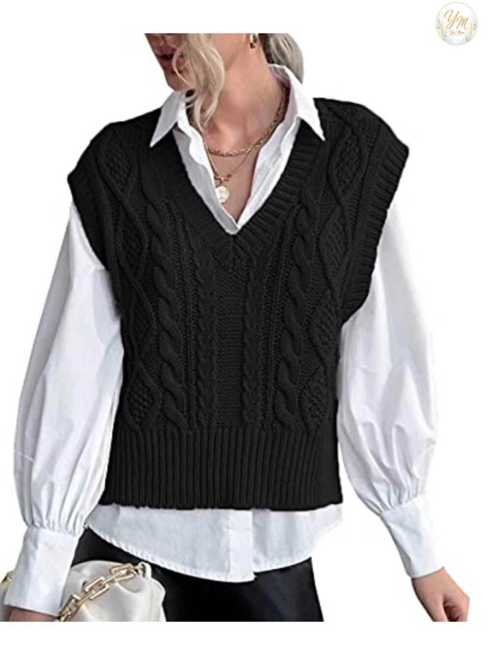 Sweater Vest Women V Neck Sleeveless Ribbed Knit Preppy Pullover